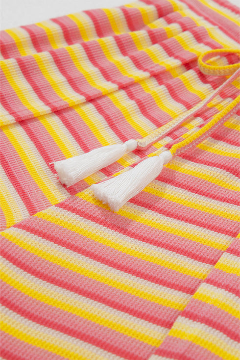 Stripe Rainbow Tee Tasseled String Wide Leg Pants Set